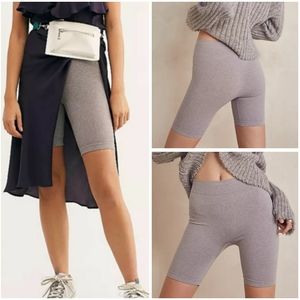 Free People seamless rib bike shorts heather grey high rise M/L medium large NWT